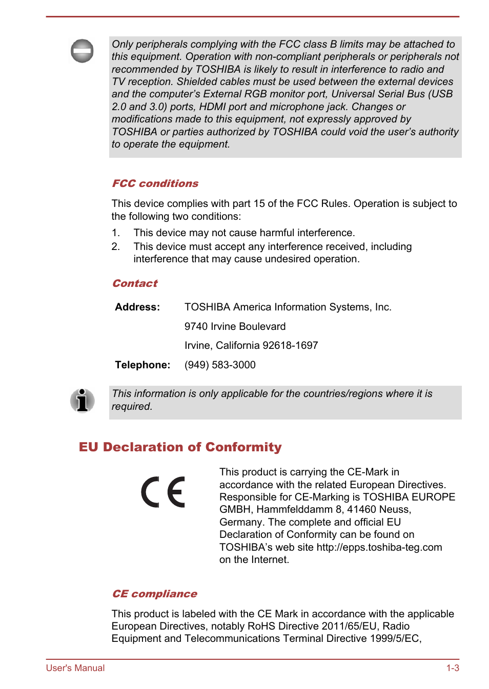 Eu declaration of conformity | Toshiba PX30t-C User Manual | Page 6 / 142