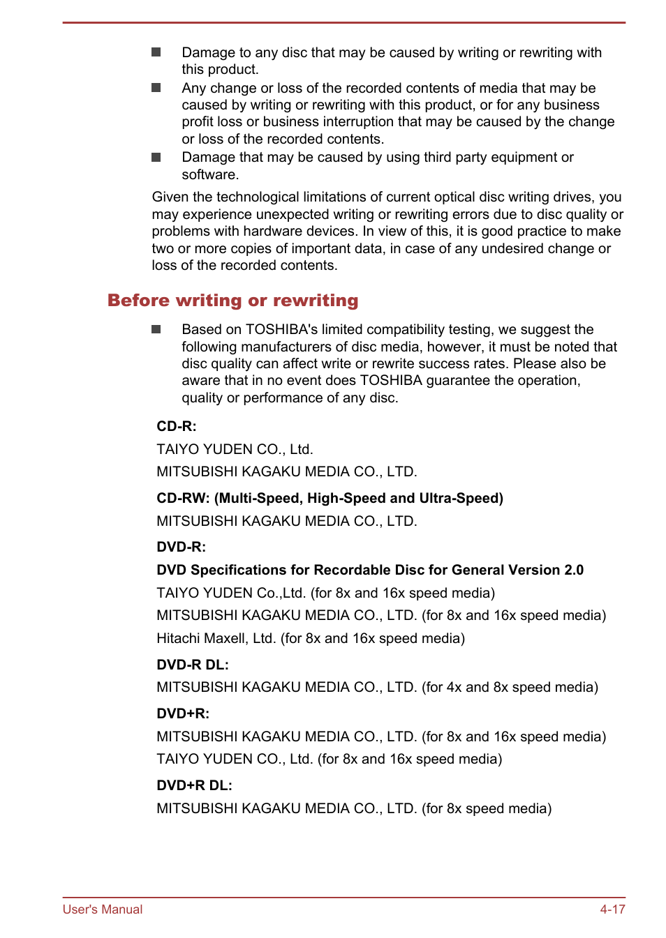 Before writing or rewriting | Toshiba PX30t-C User Manual | Page 62 / 142