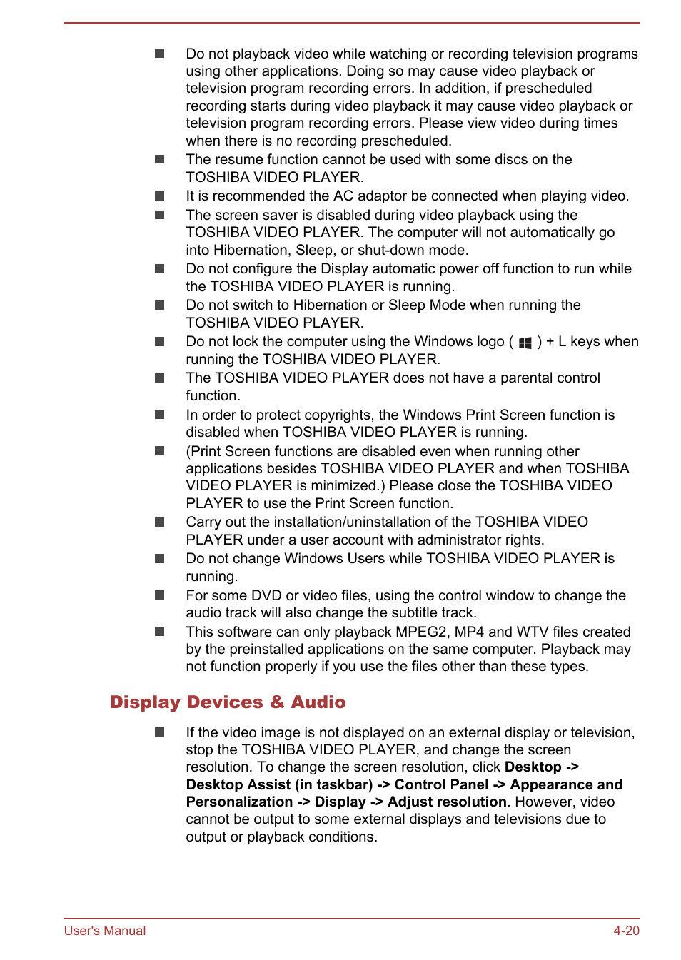 Display devices & audio | Toshiba PX30t-C User Manual | Page 65 / 142