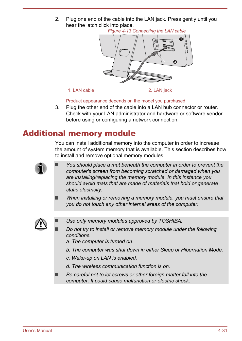 Additional memory module, Additional memory module -31 | Toshiba PX30t-C User Manual | Page 76 / 142