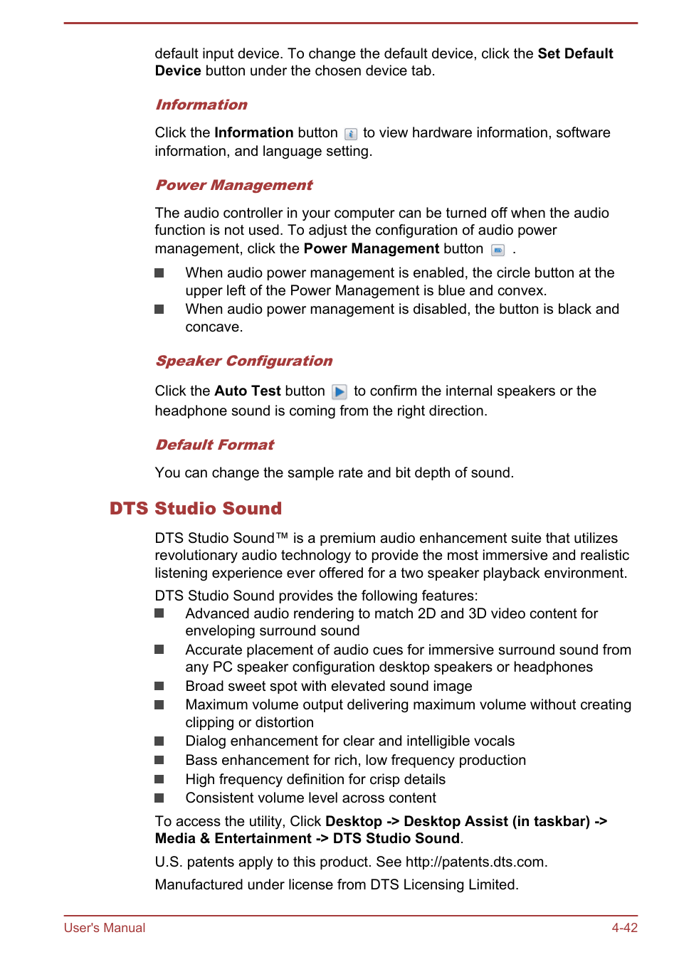 Dts studio sound | Toshiba PX30t-C User Manual | Page 87 / 142