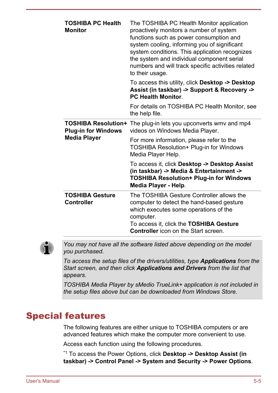 Special features, Special features -5 | Toshiba PX30t-C User Manual | Page 93 / 142