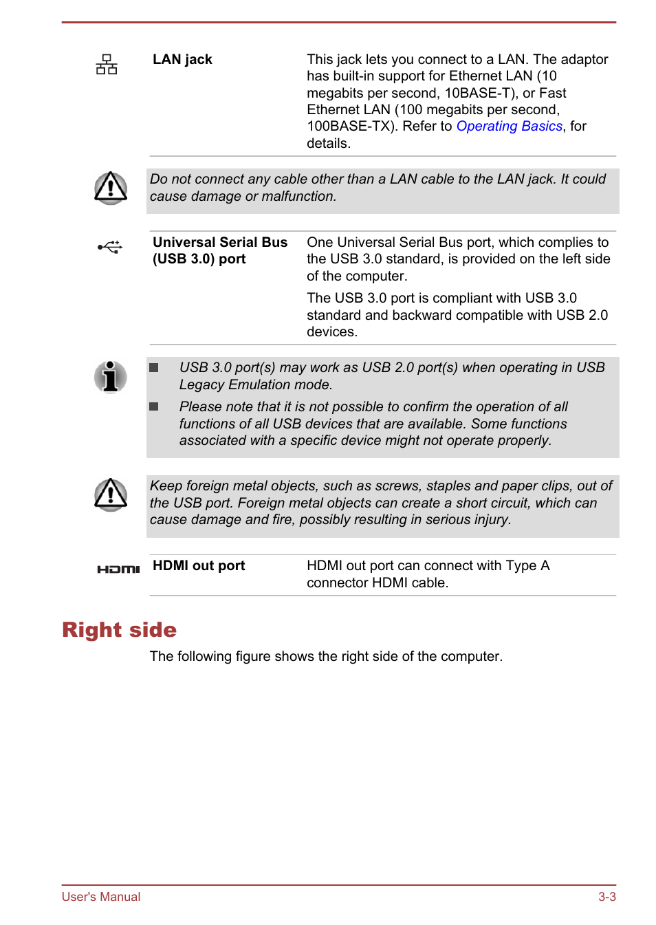 Right side, Right side -3 | Toshiba Satellite NB10-A User Manual | Page 35 / 120