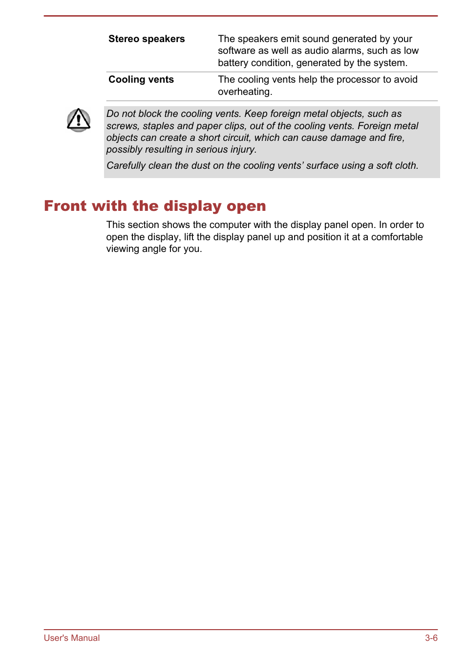 Front with the display open, Front with the display open -6 | Toshiba Satellite NB10-A User Manual | Page 38 / 120