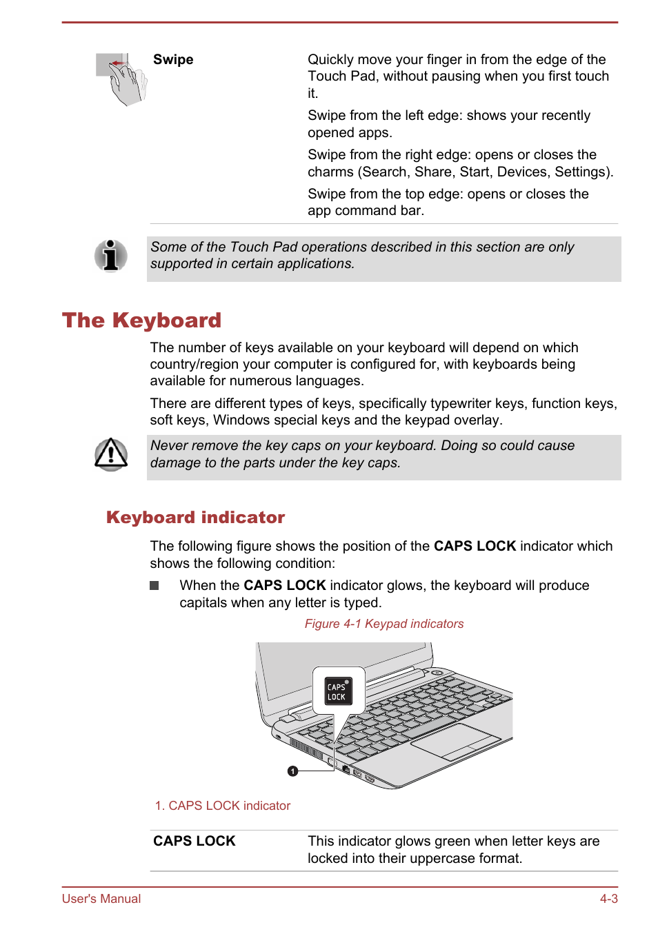 The keyboard, Keyboard indicator, The keyboard -3 | Toshiba Satellite NB10-A User Manual | Page 48 / 120