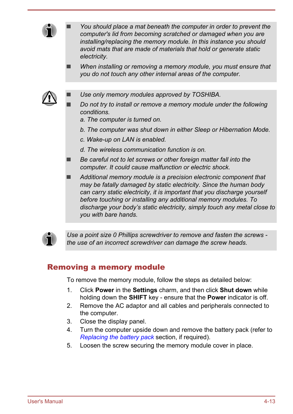 Removing a memory module | Toshiba Satellite NB10-A User Manual | Page 58 / 120