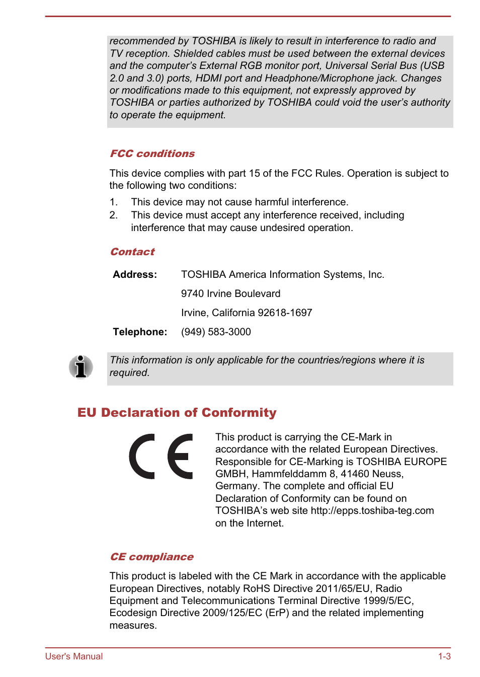 Eu declaration of conformity | Toshiba Satellite NB10-A User Manual | Page 6 / 120