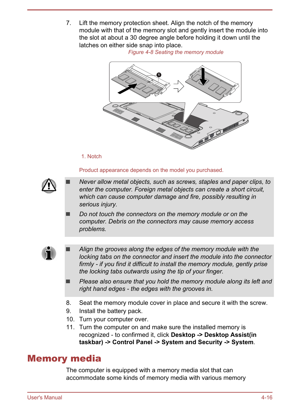 Memory media, Memory media -16 | Toshiba Satellite NB10-A User Manual | Page 61 / 120