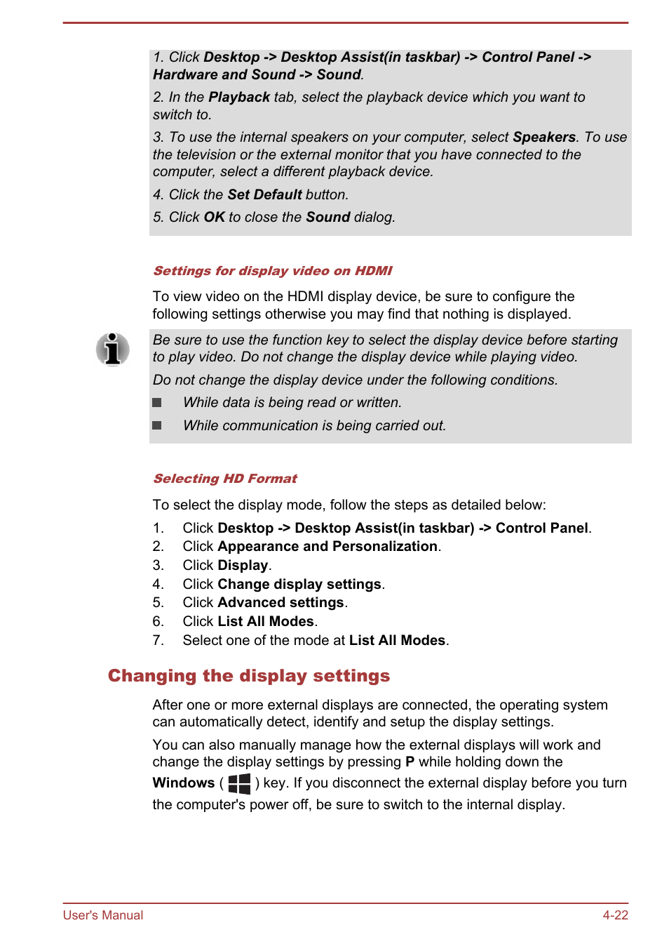 Changing the display settings | Toshiba Satellite NB10-A User Manual | Page 67 / 120