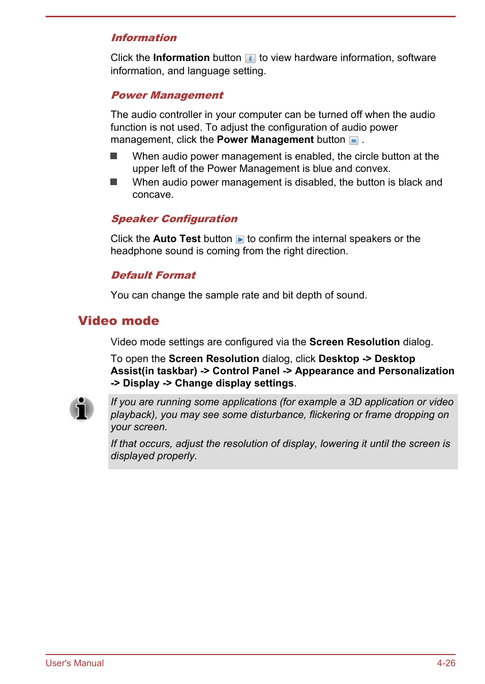 Video mode | Toshiba Satellite NB10-A User Manual | Page 71 / 120