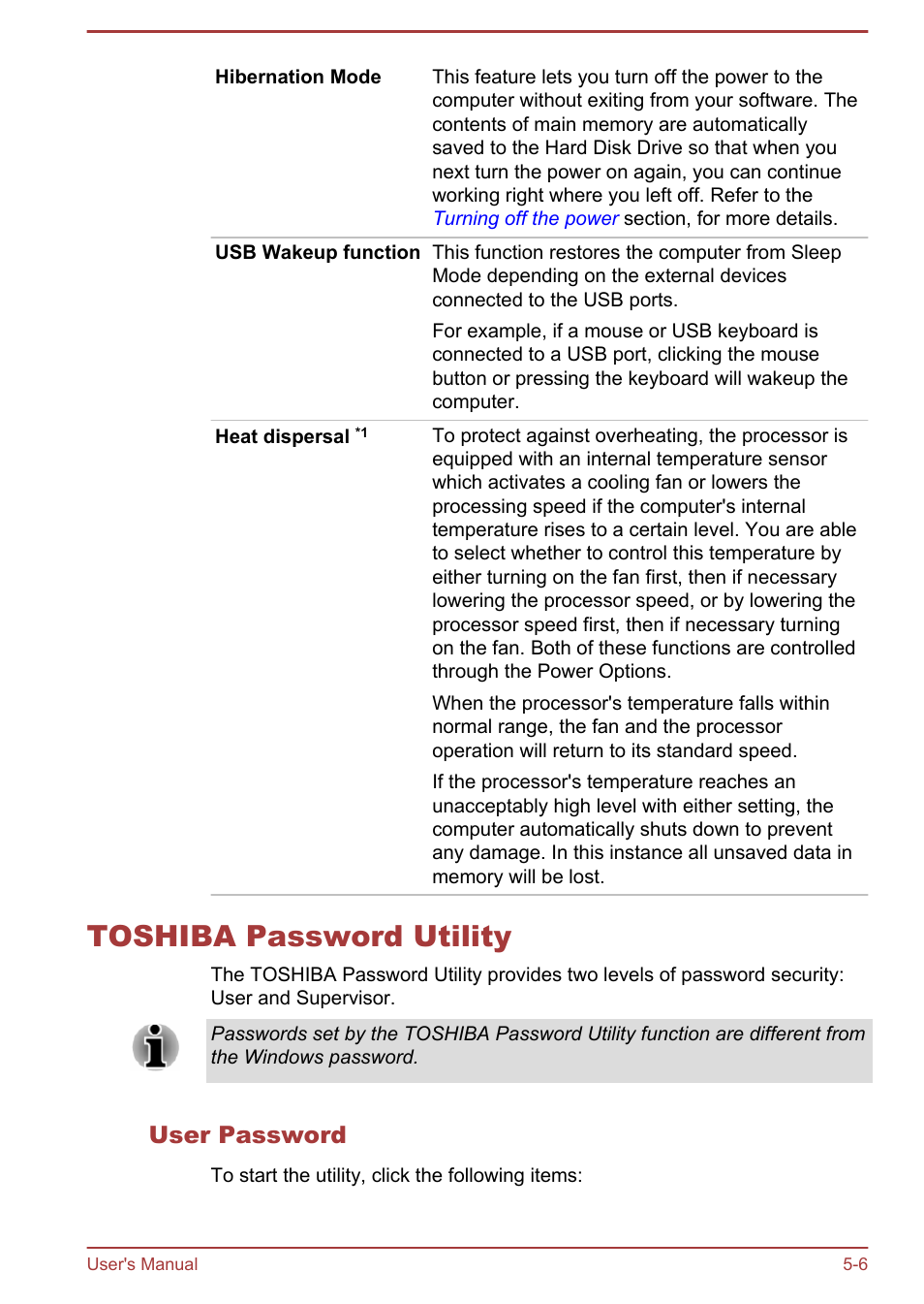 Toshiba password utility, User password, Toshiba password utility -6 | Toshiba Satellite NB10-A User Manual | Page 77 / 120