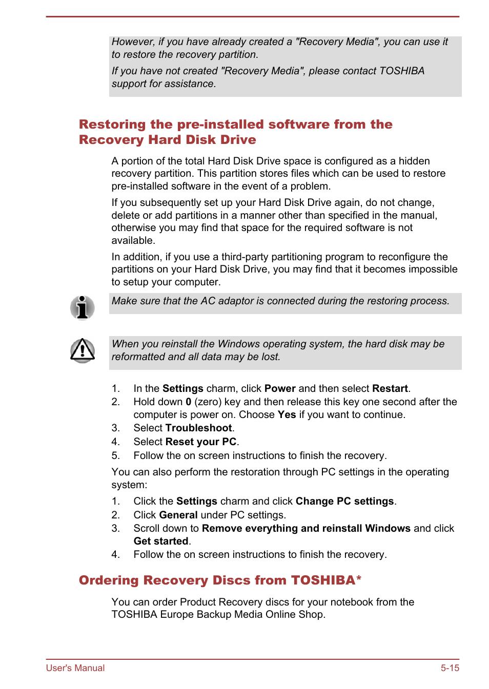 Ordering recovery discs from toshiba | Toshiba Satellite NB10-A User Manual | Page 86 / 120