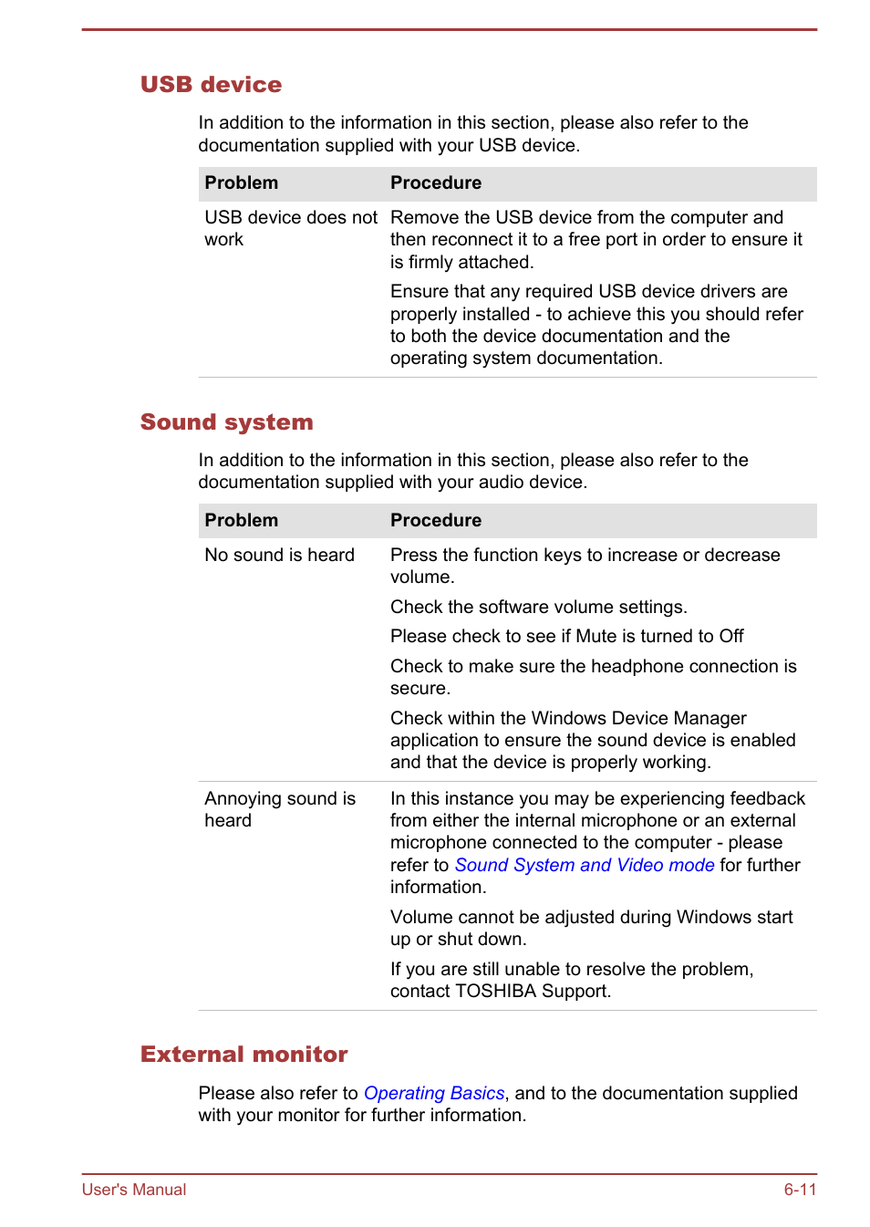 Usb device, Sound system, External monitor | Toshiba Satellite NB10-A User Manual | Page 98 / 120