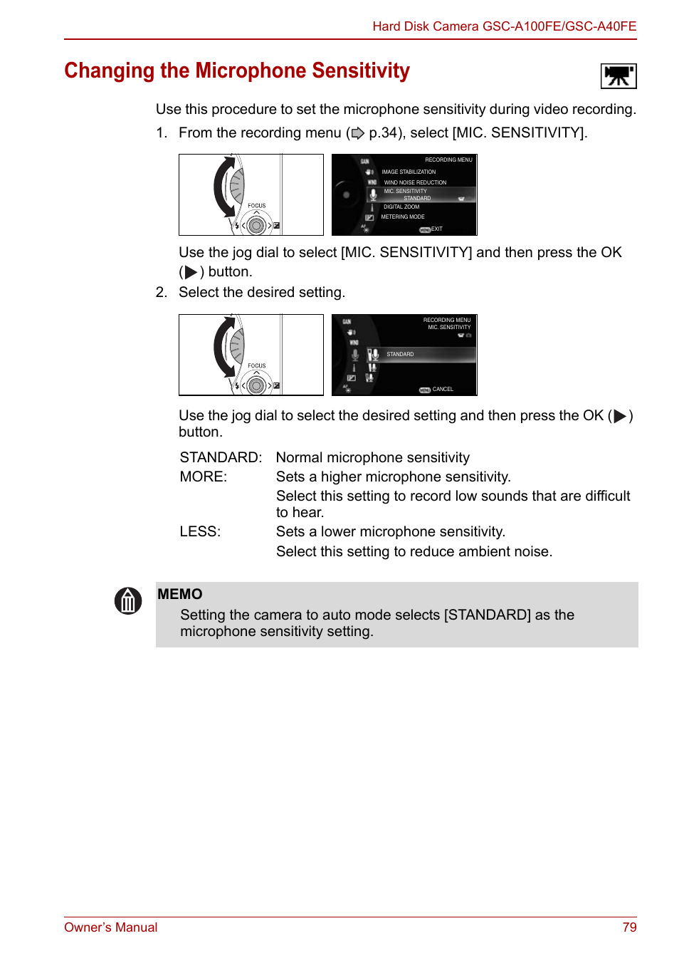 Changing the microphone sensitivity | Toshiba Gigashot A Series User Manual | Page 101 / 184