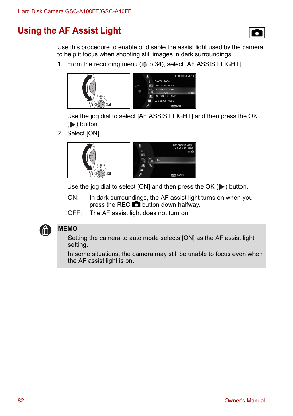 Using the af assist light, P.82) so | Toshiba Gigashot A Series User Manual | Page 104 / 184