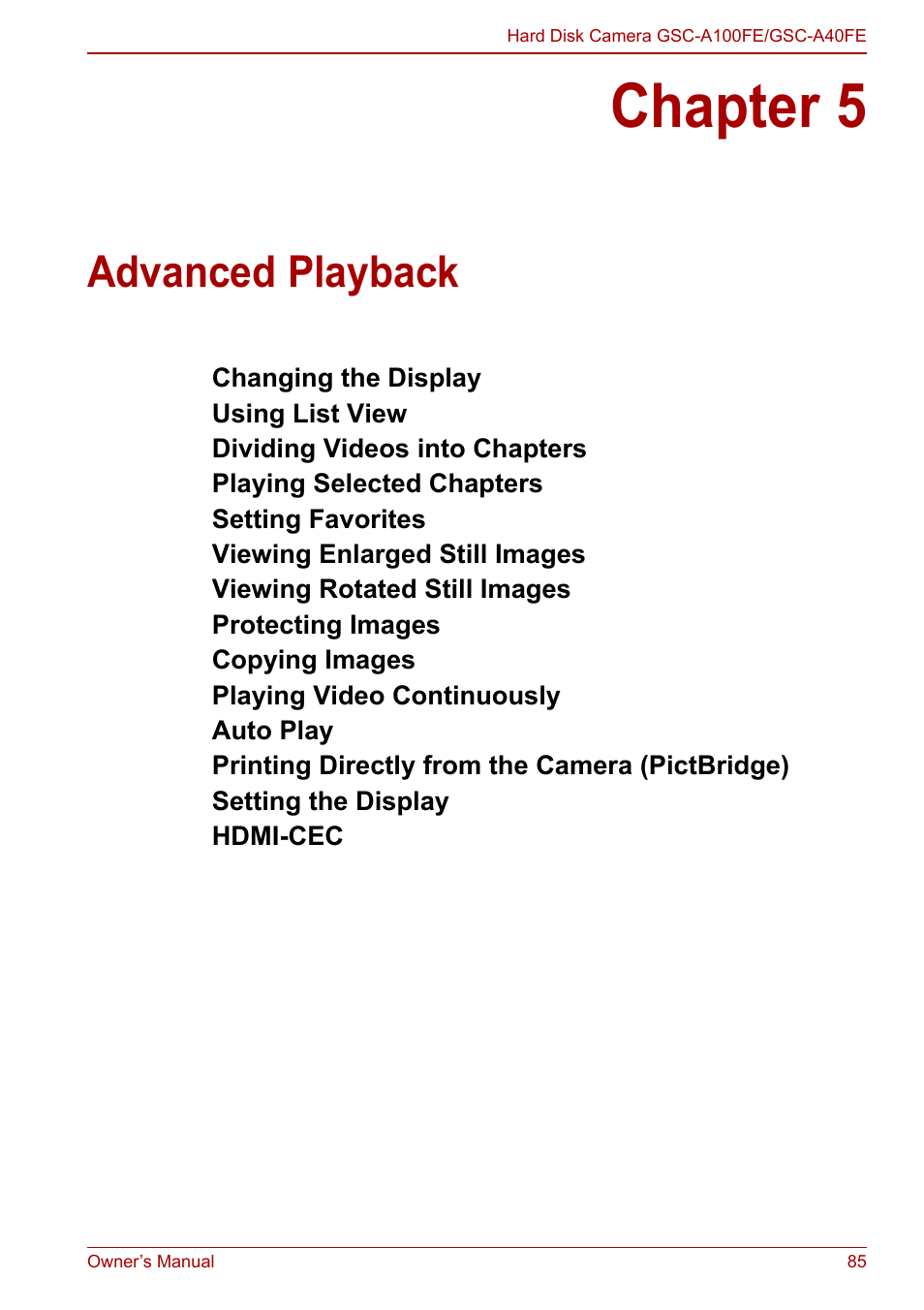 Chapter 5 - advanced playback, Chapter 5, Advanced playback | Toshiba Gigashot A Series User Manual | Page 107 / 184