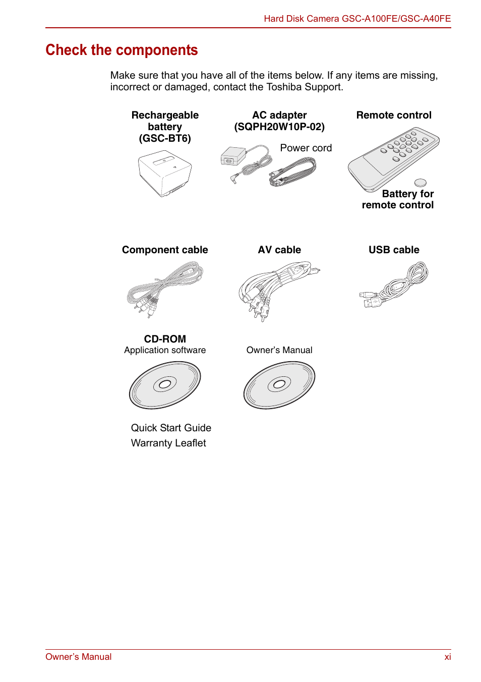 Check the components | Toshiba Gigashot A Series User Manual | Page 11 / 184