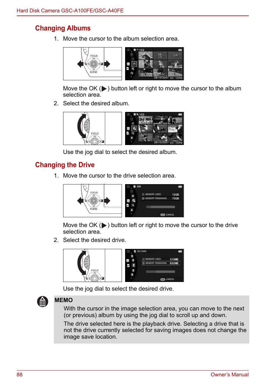 Changing albums, Changing the drive | Toshiba Gigashot A Series User Manual | Page 110 / 184