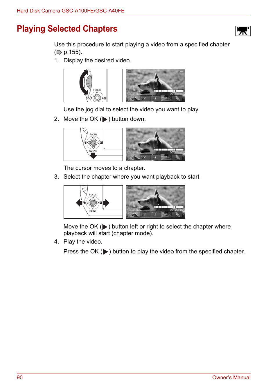 Playing selected chapters, P.90), P.90 | Toshiba Gigashot A Series User Manual | Page 112 / 184