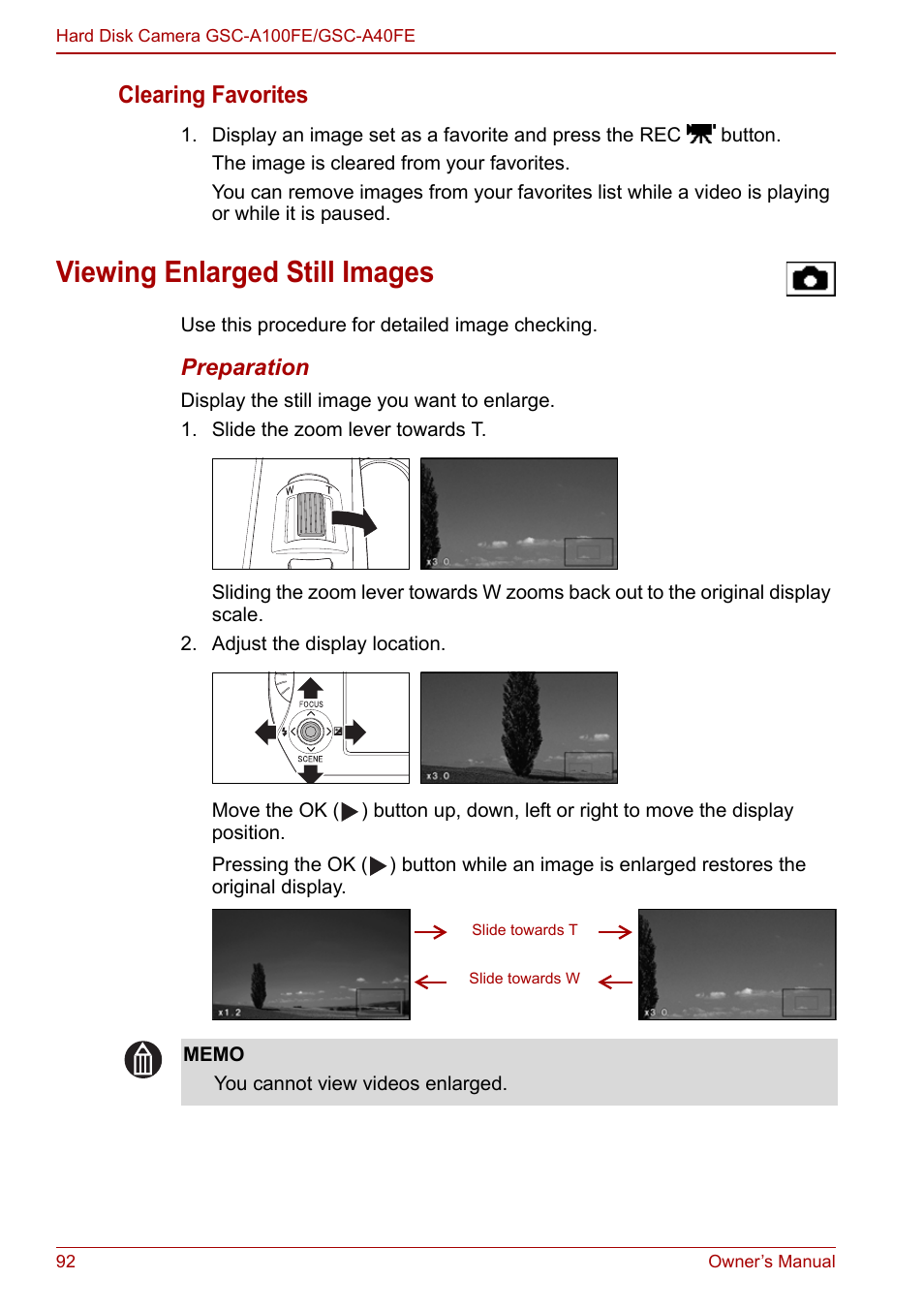 Viewing enlarged still images, Clearing favorites | Toshiba Gigashot A Series User Manual | Page 114 / 184
