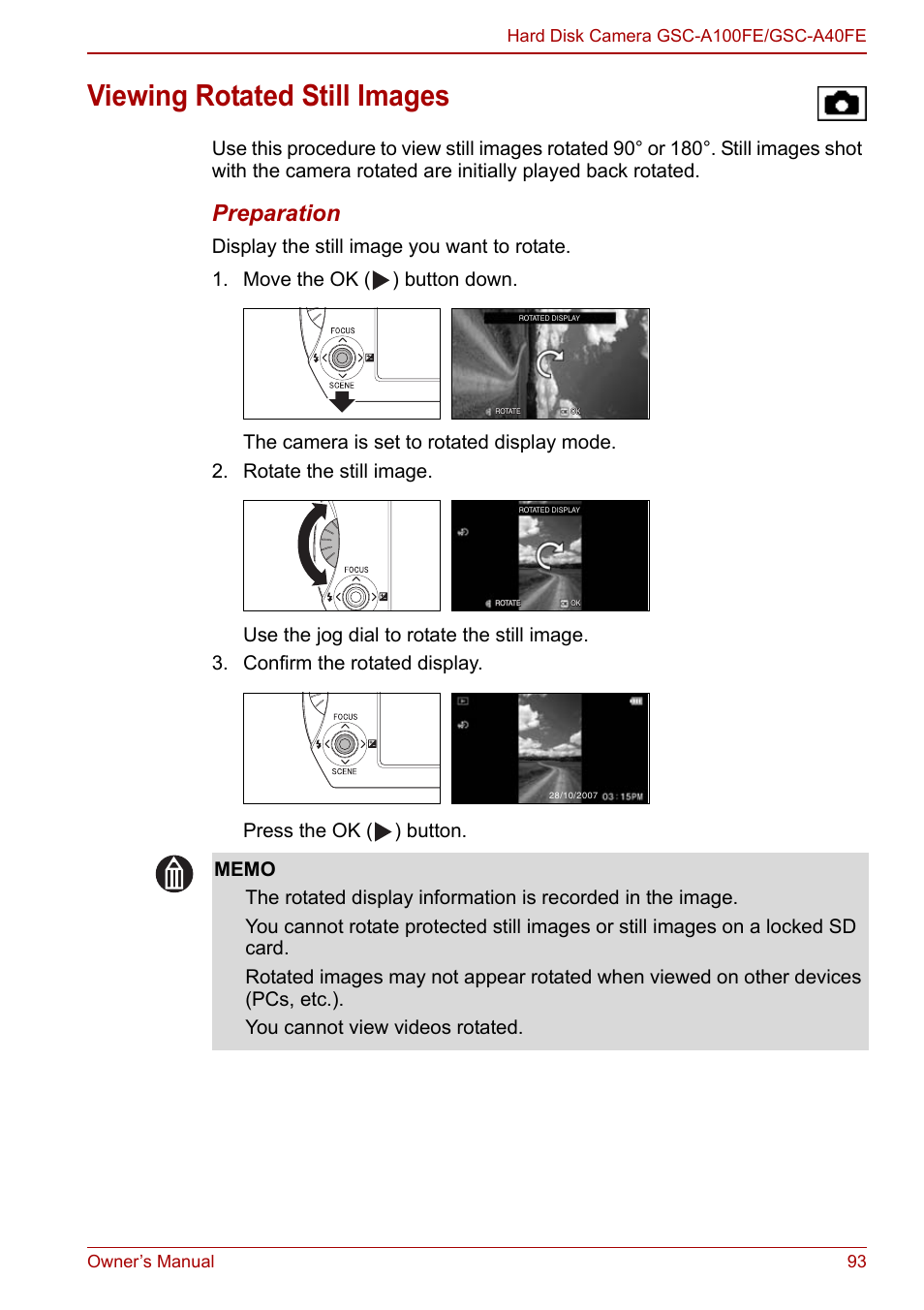 Viewing rotated still images, P.93), Preparation | Toshiba Gigashot A Series User Manual | Page 115 / 184