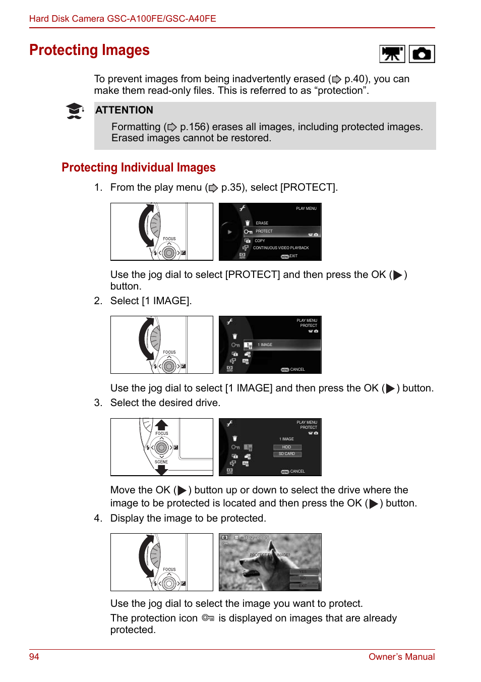 Protecting images, P.94), Protecting individual images | Toshiba Gigashot A Series User Manual | Page 116 / 184