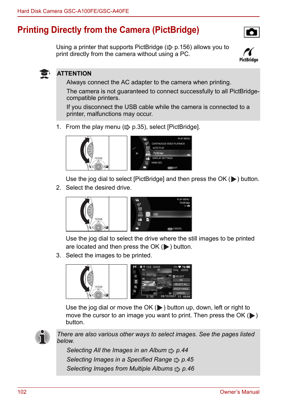 Printing directly from the camera (pictbridge) | Toshiba Gigashot A Series User Manual | Page 124 / 184
