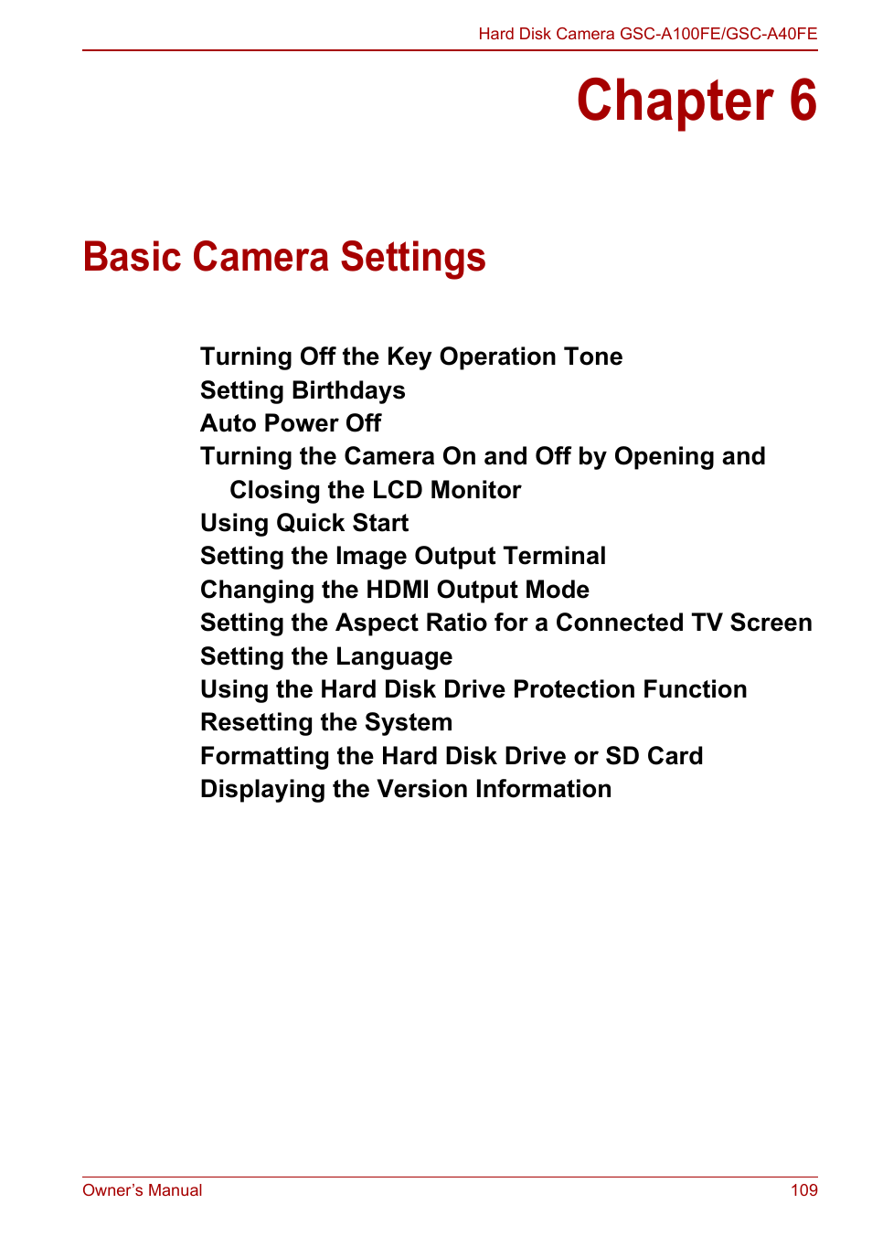 Chapter 6 - basic camera settings, Chapter 6, Basic camera settings | Toshiba Gigashot A Series User Manual | Page 131 / 184