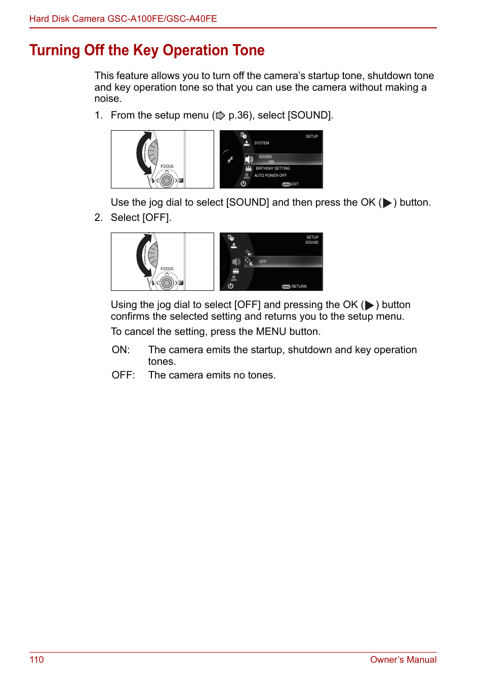 Turning off the key operation tone | Toshiba Gigashot A Series User Manual | Page 132 / 184