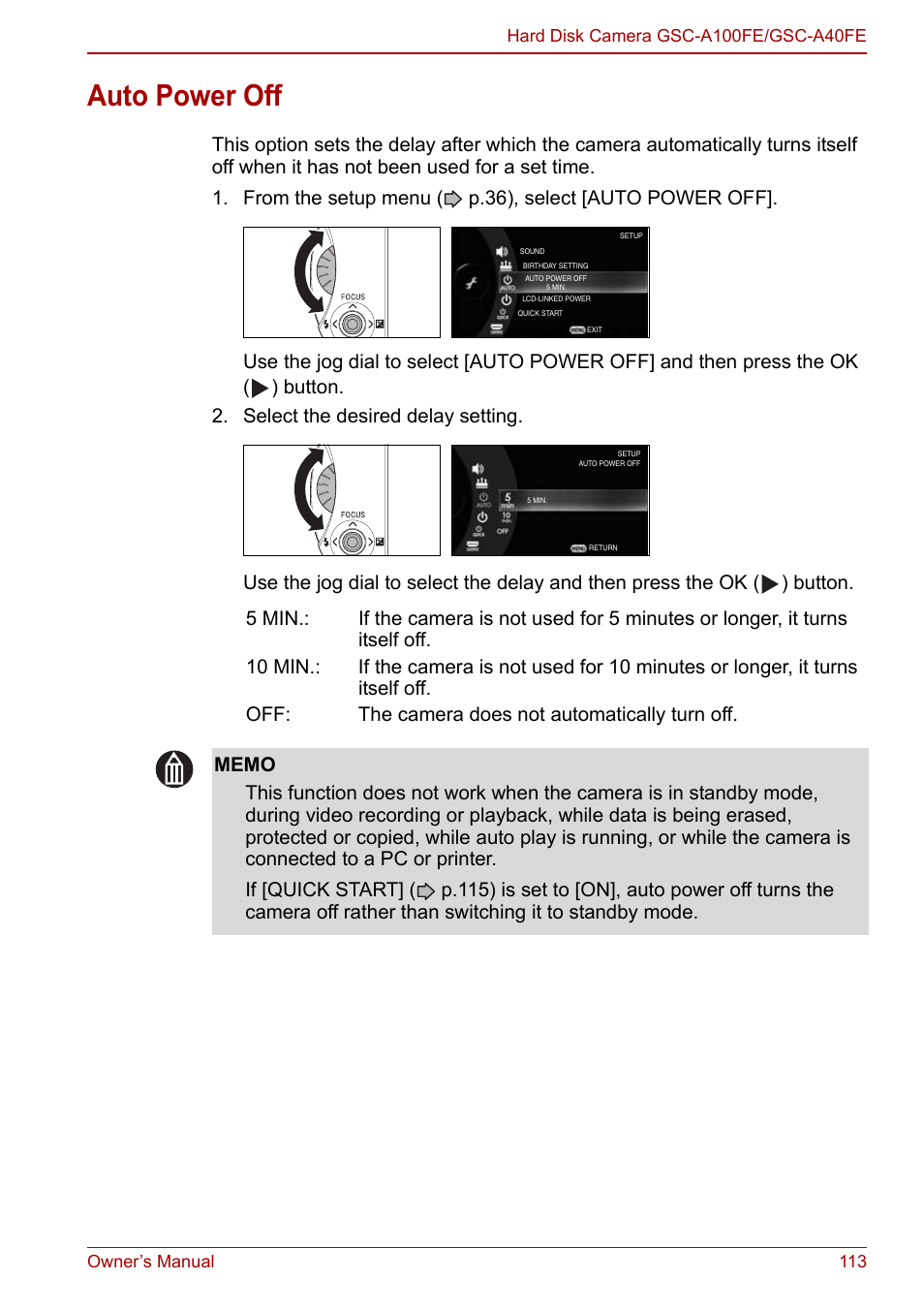 Auto power off | Toshiba Gigashot A Series User Manual | Page 135 / 184