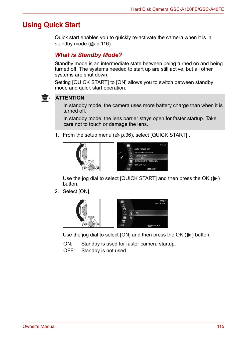 Using quick start, P.115) to, What is standby mode | Toshiba Gigashot A Series User Manual | Page 137 / 184
