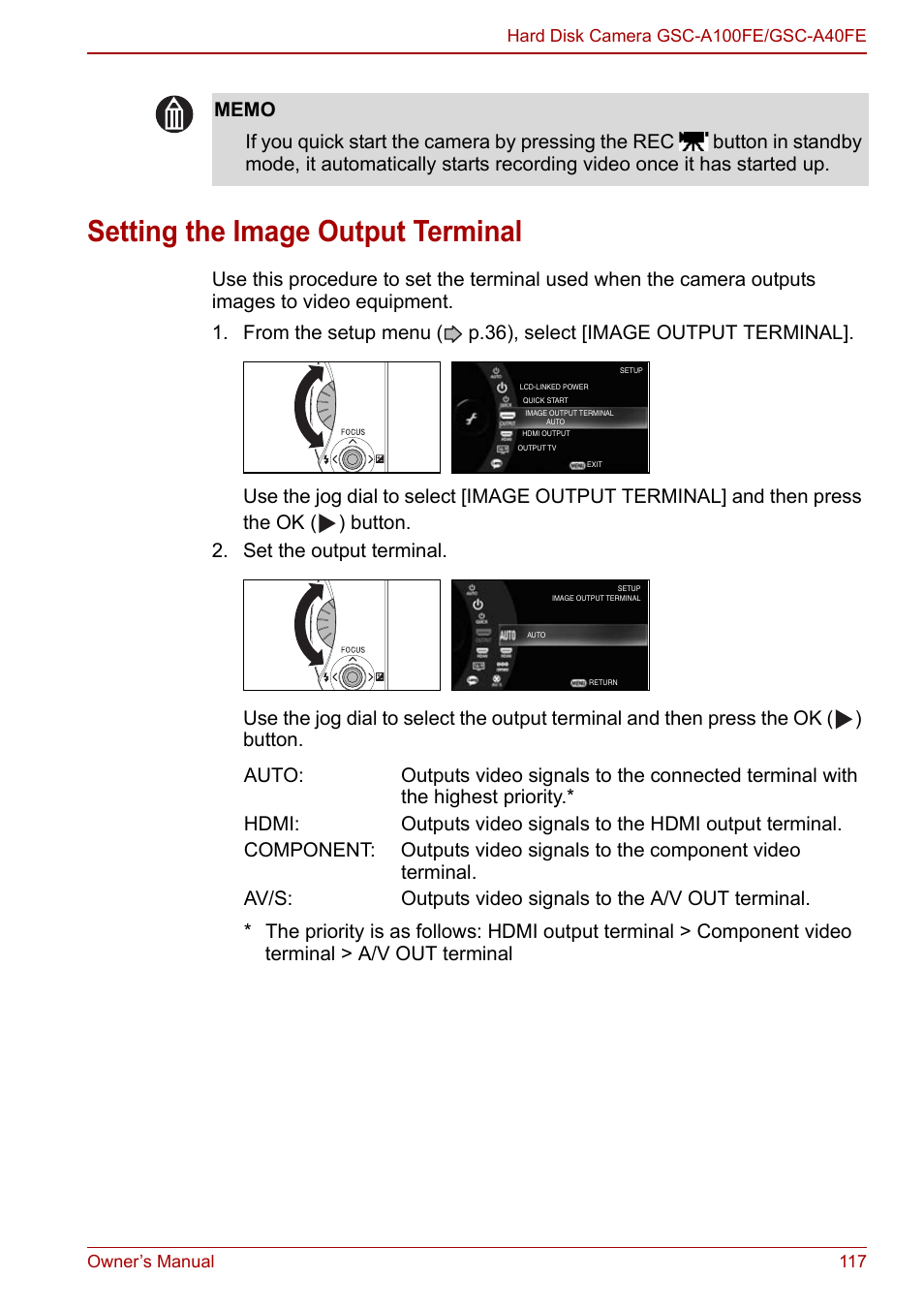 Setting the image output terminal, P.117, 12, P.117 | Toshiba Gigashot A Series User Manual | Page 139 / 184
