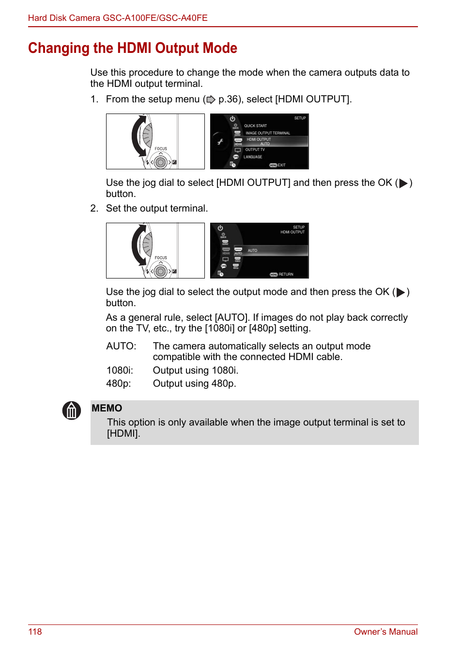 Changing the hdmi output mode | Toshiba Gigashot A Series User Manual | Page 140 / 184