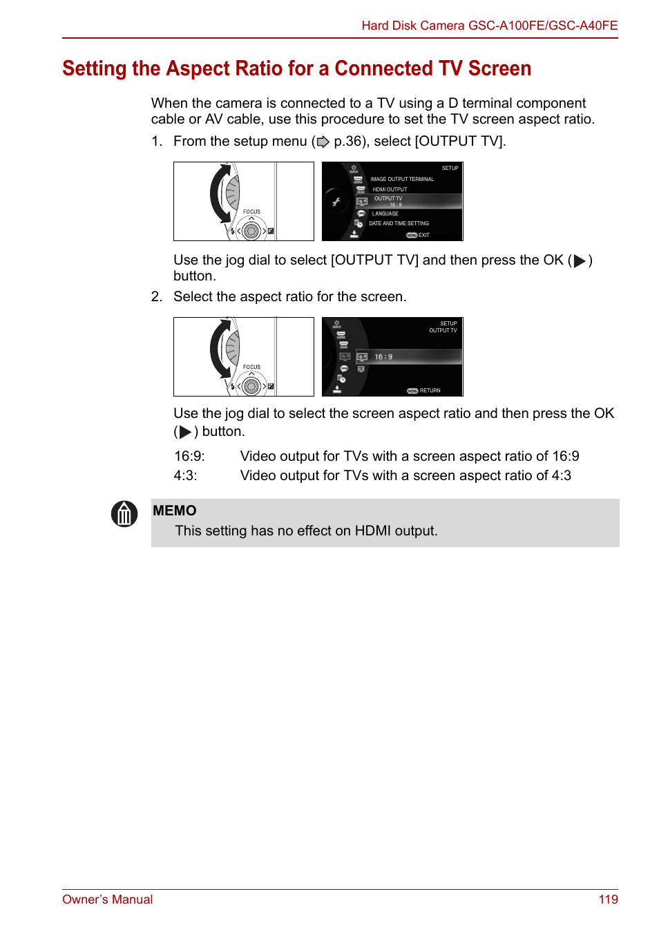 Setting the aspect ratio for a connected tv screen | Toshiba Gigashot A Series User Manual | Page 141 / 184