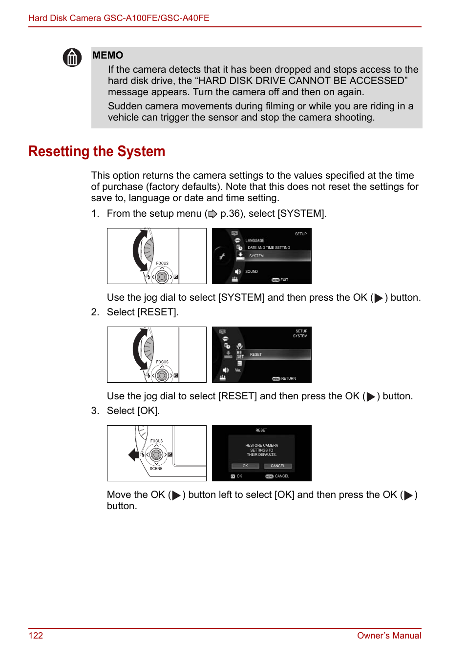 Resetting the system | Toshiba Gigashot A Series User Manual | Page 144 / 184