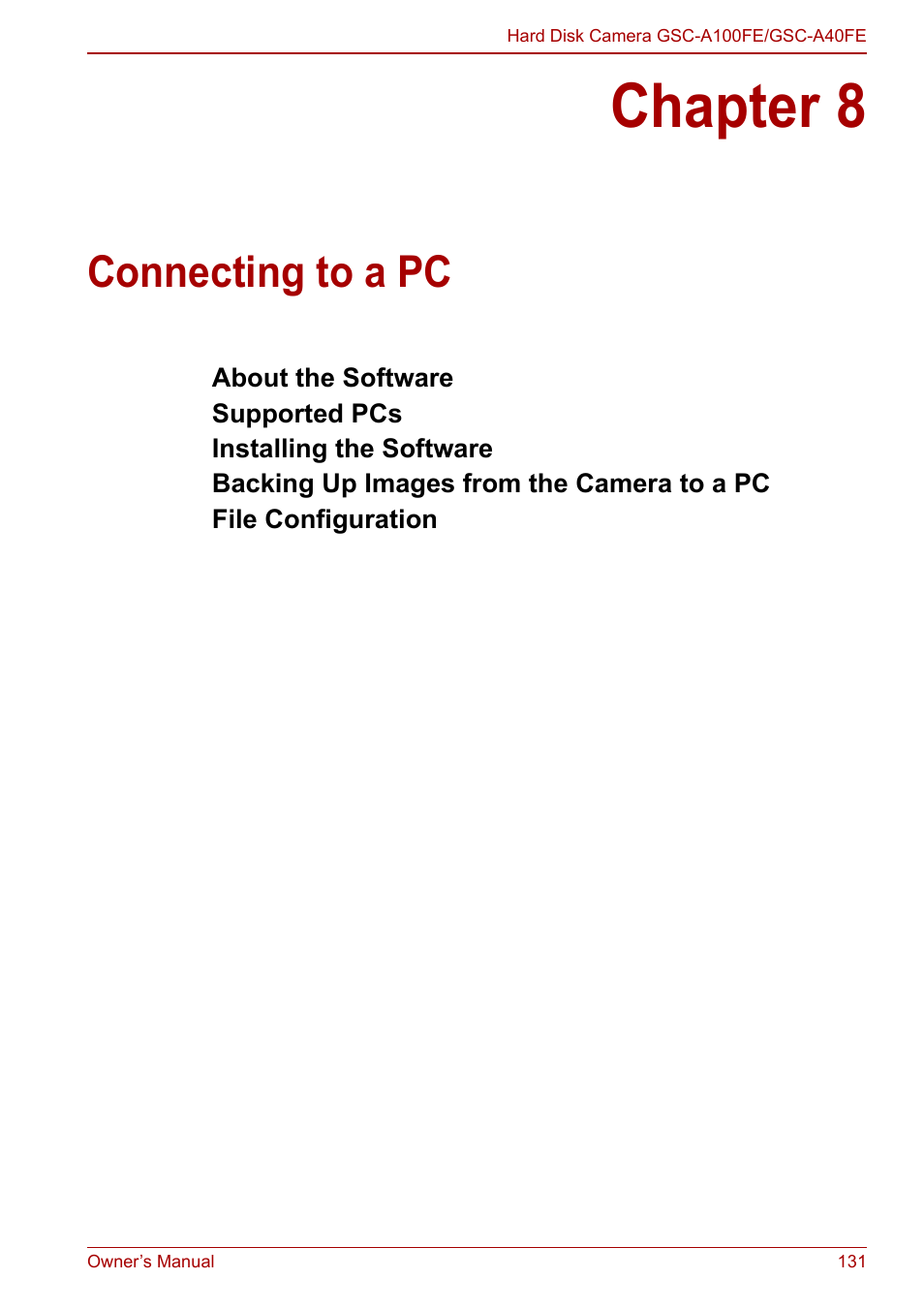 Chapter 8 - connecting to a pc, Chapter 8, Connecting to a pc | Toshiba Gigashot A Series User Manual | Page 153 / 184