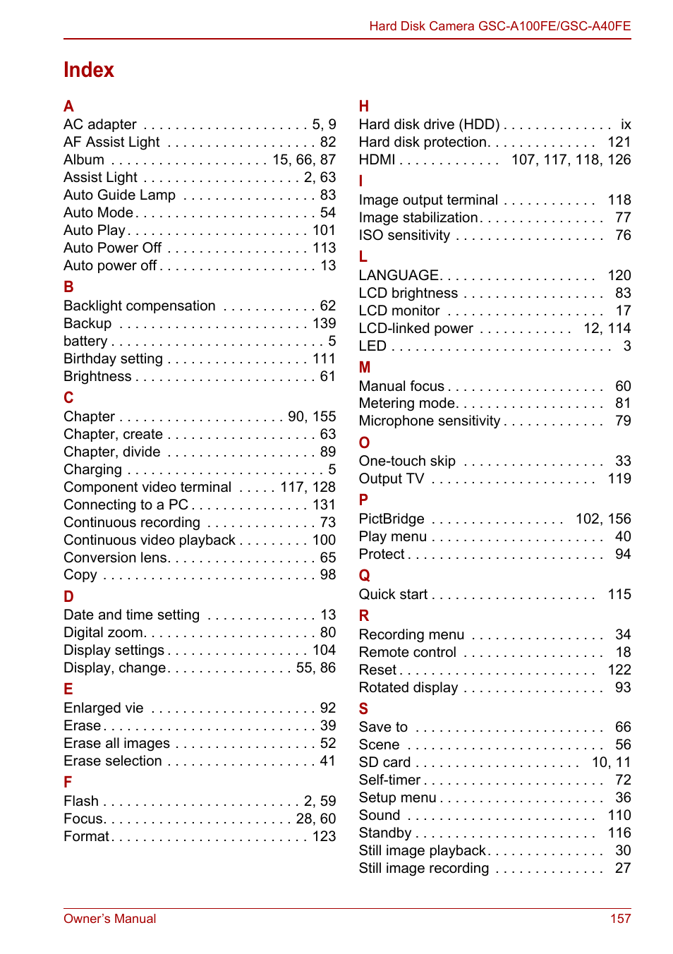 Index | Toshiba Gigashot A Series User Manual | Page 179 / 184