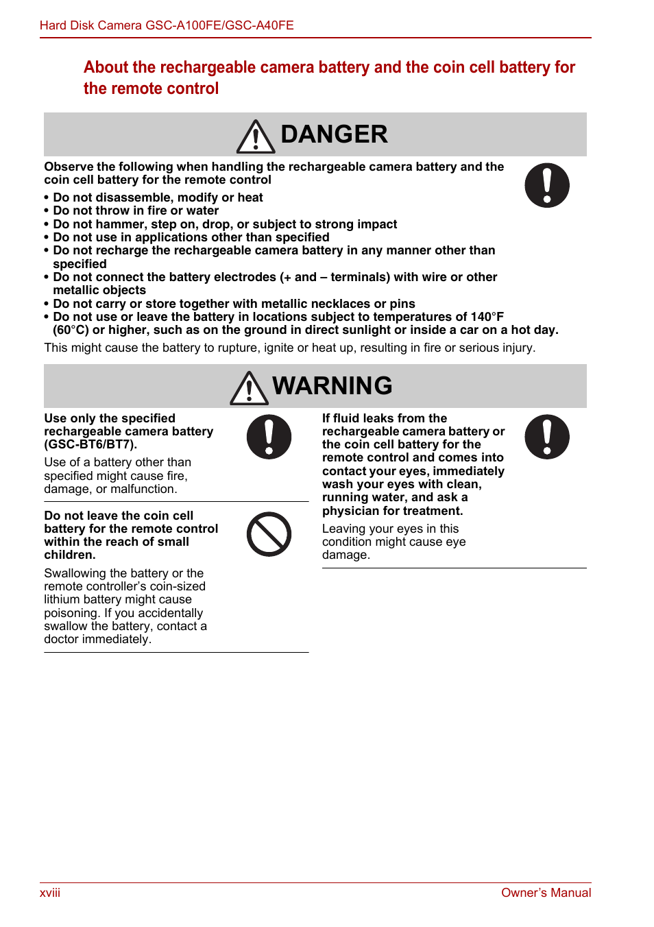 Danger, Warning | Toshiba Gigashot A Series User Manual | Page 18 / 184