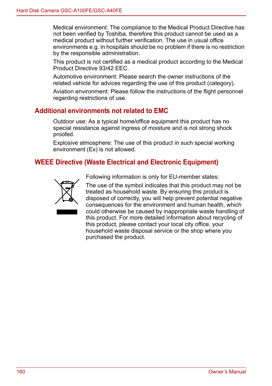 Additional environments not related to emc | Toshiba Gigashot A Series User Manual | Page 182 / 184