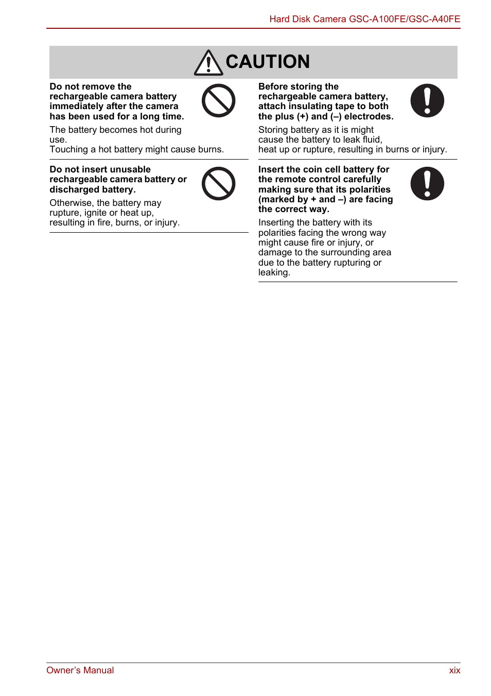 Caution | Toshiba Gigashot A Series User Manual | Page 19 / 184