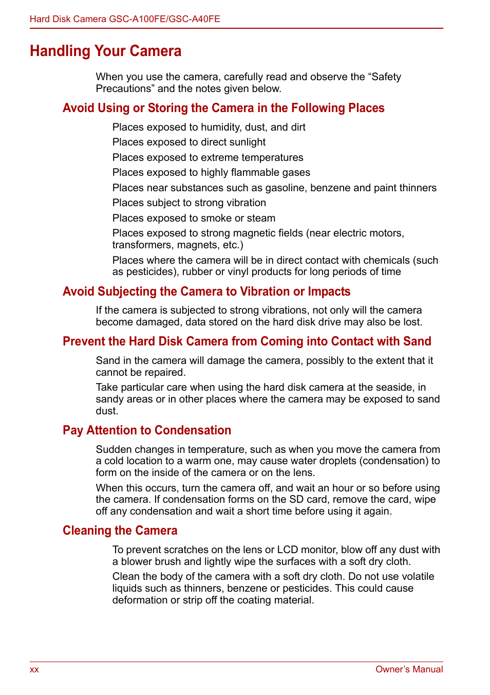 Handling your camera | Toshiba Gigashot A Series User Manual | Page 20 / 184