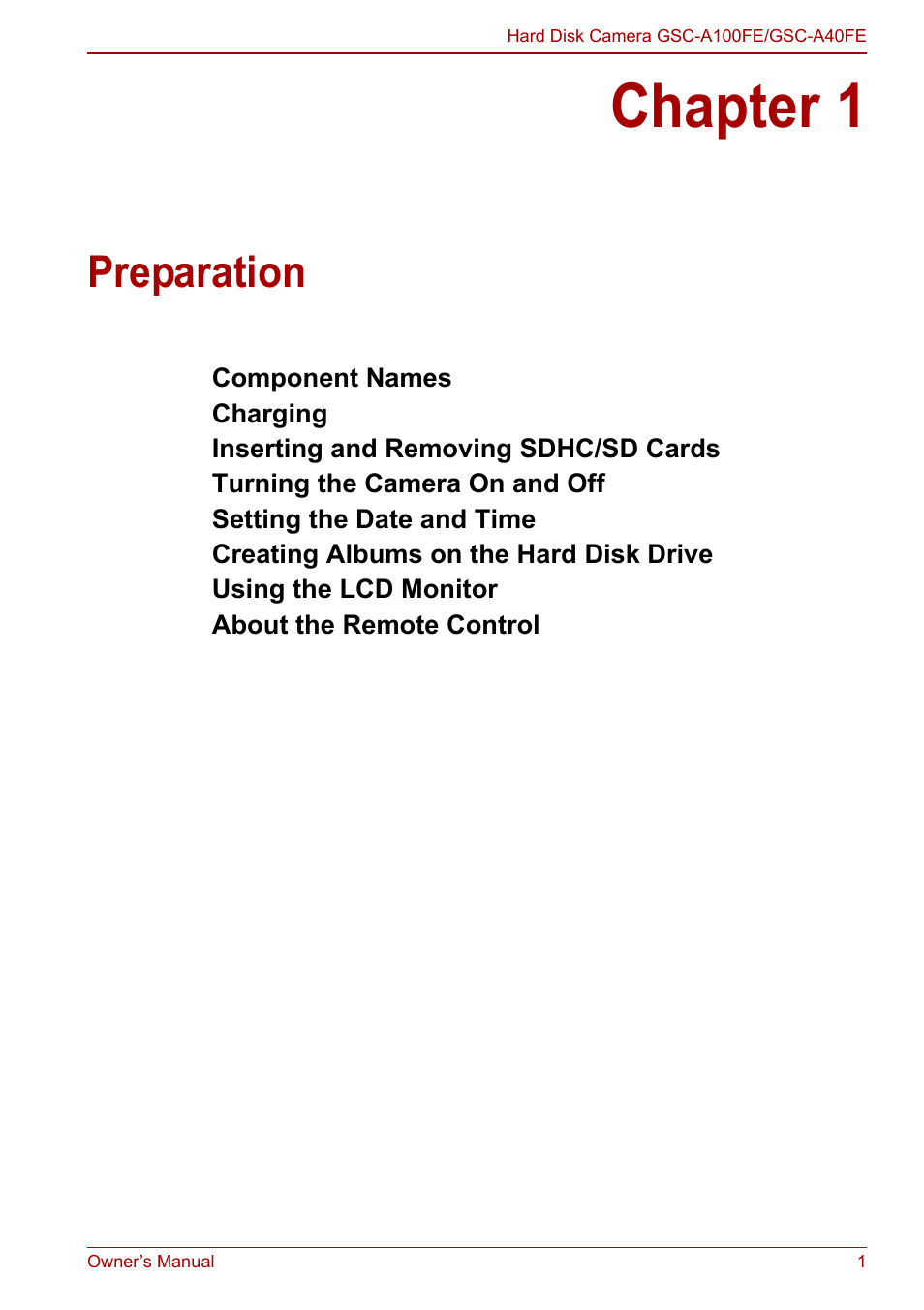 Chapter 1 - preparation, Chapter 1, Preparation | Toshiba Gigashot A Series User Manual | Page 23 / 184