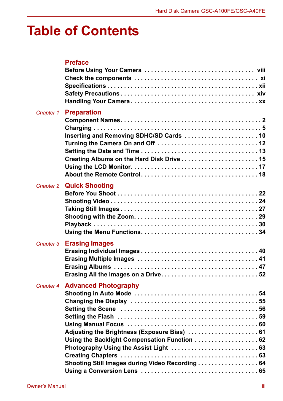 Toshiba Gigashot A Series User Manual | Page 3 / 184