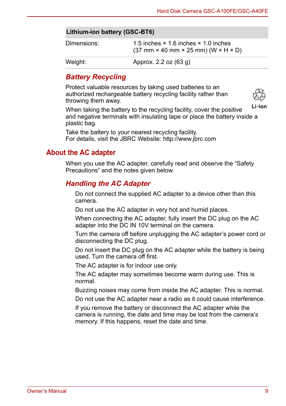 About the ac adapter | Toshiba Gigashot A Series User Manual | Page 31 / 184