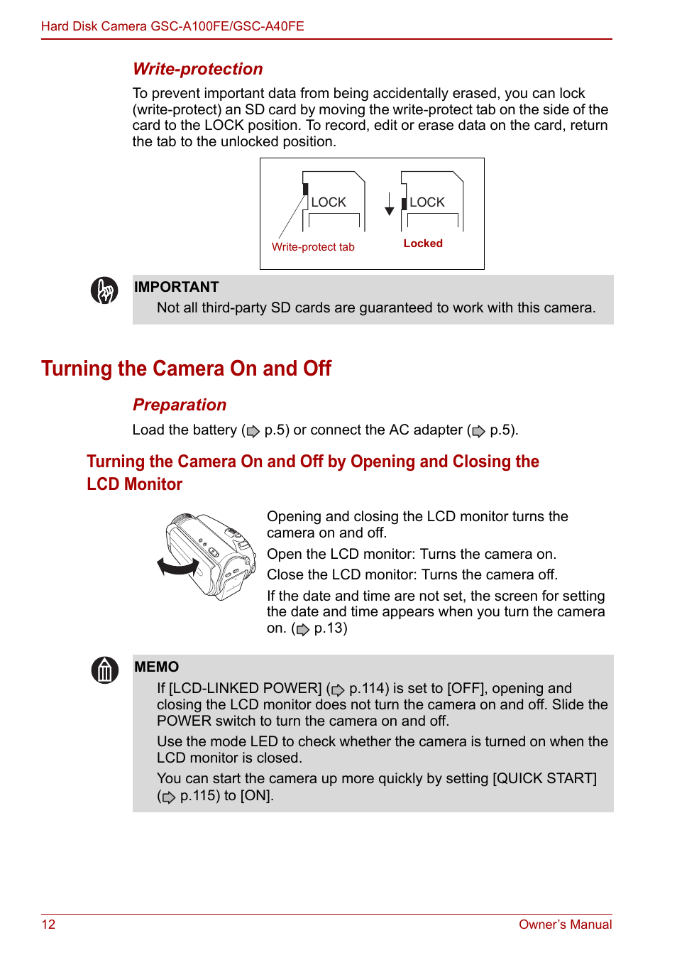 Turning the camera on and off | Toshiba Gigashot A Series User Manual | Page 34 / 184