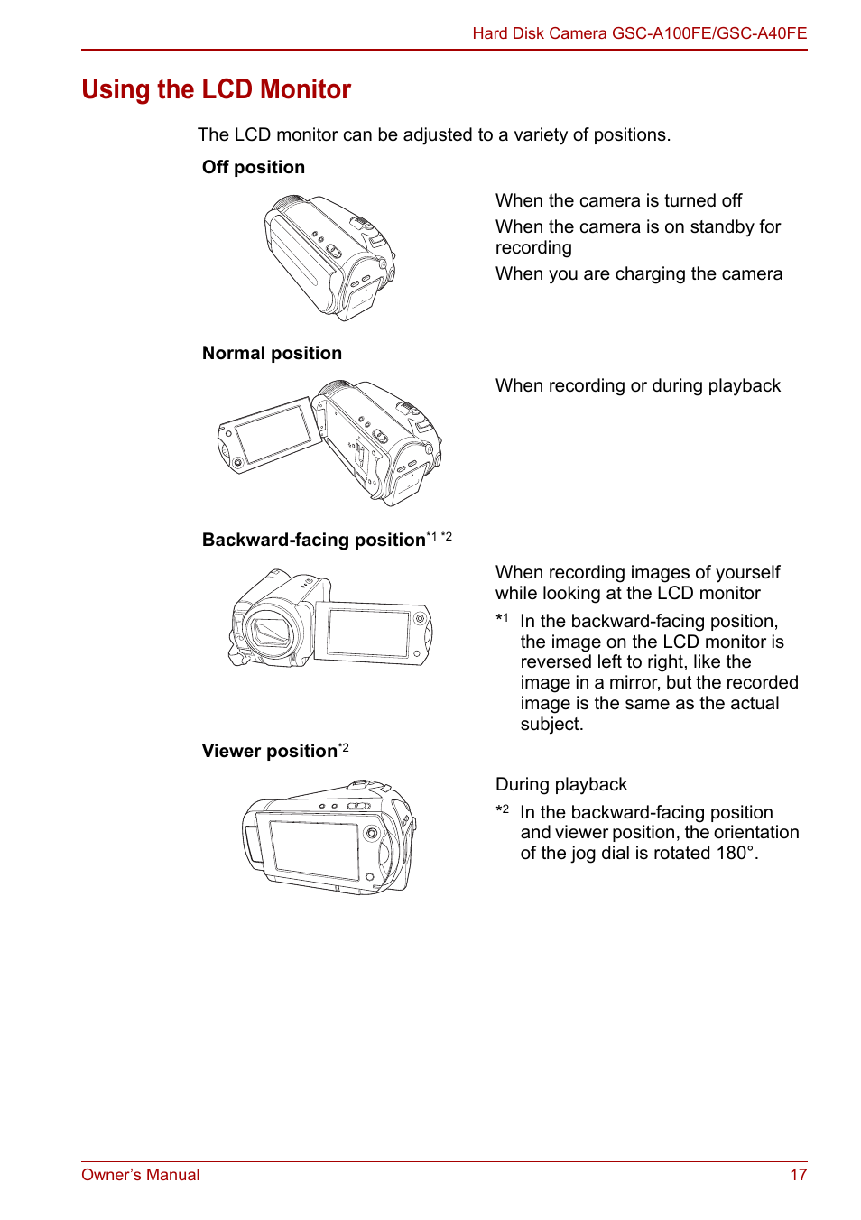 Using the lcd monitor | Toshiba Gigashot A Series User Manual | Page 39 / 184