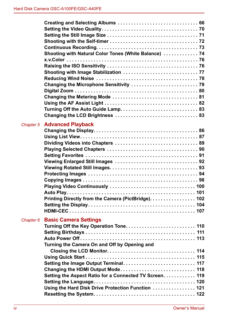 Toshiba Gigashot A Series User Manual | Page 4 / 184