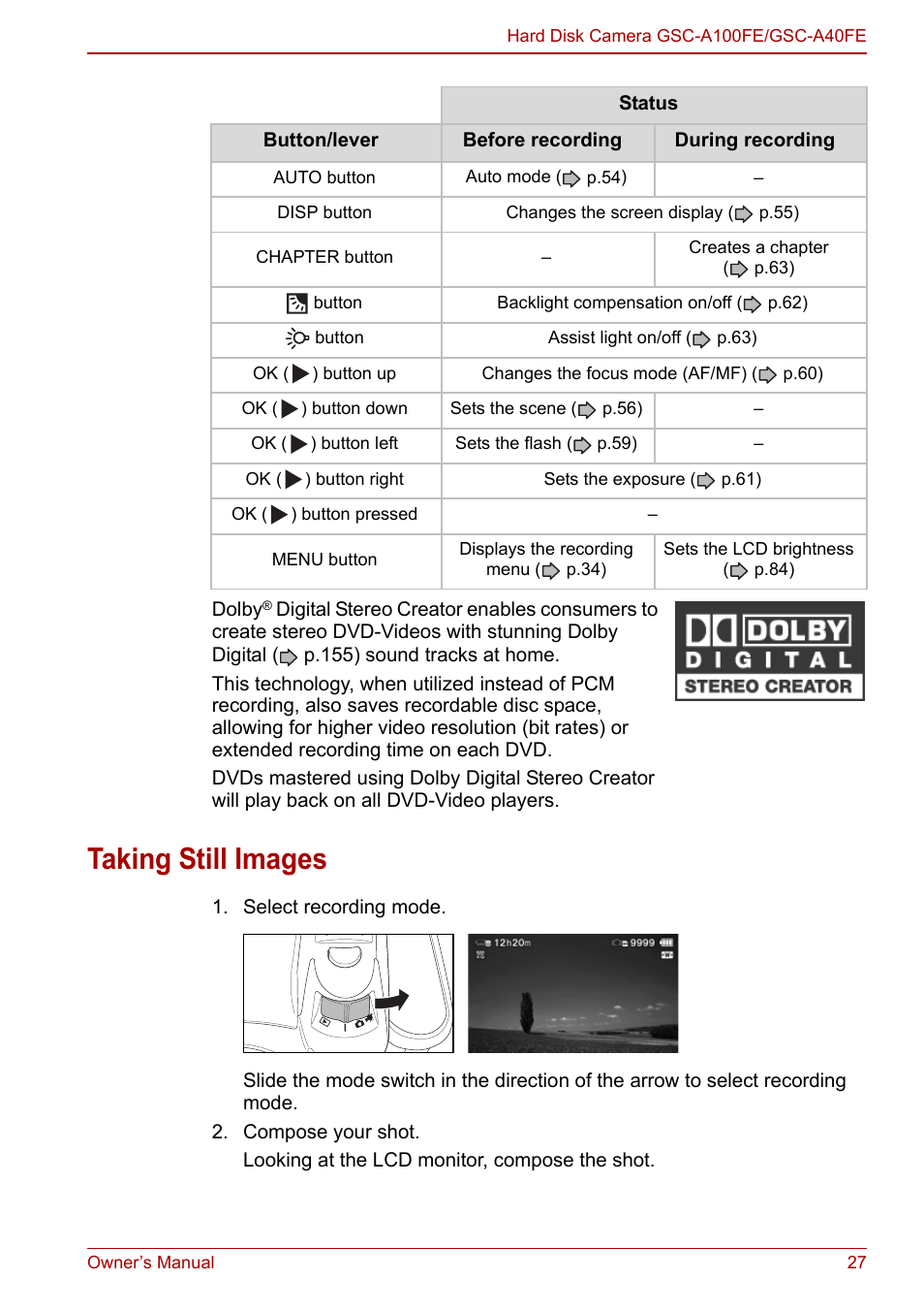 Taking still images, P.27), P.27 | Toshiba Gigashot A Series User Manual | Page 49 / 184