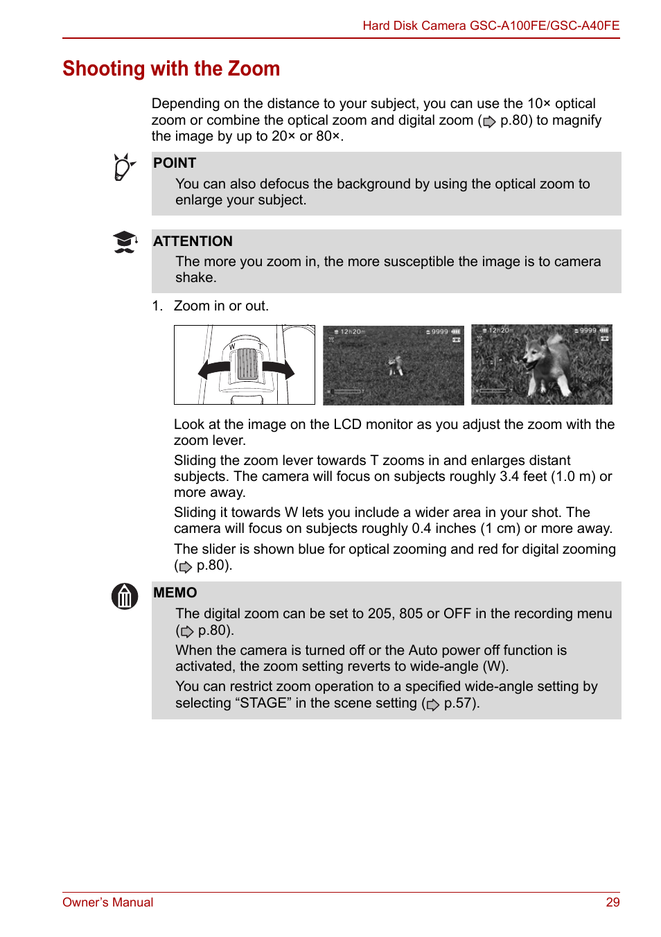 Shooting with the zoom, P.29), P.29), the | P.29 | Toshiba Gigashot A Series User Manual | Page 51 / 184