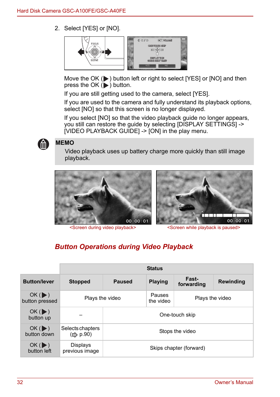 Button operations during video playback | Toshiba Gigashot A Series User Manual | Page 54 / 184